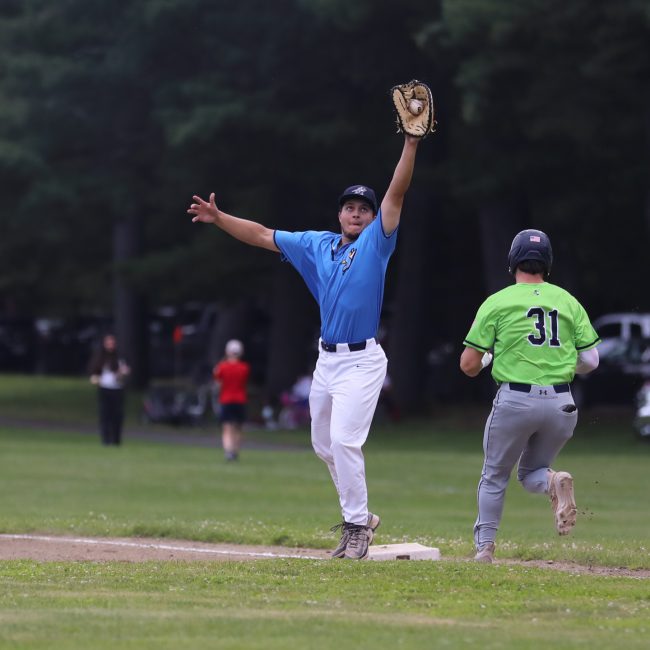 Chatfield makes a play at first