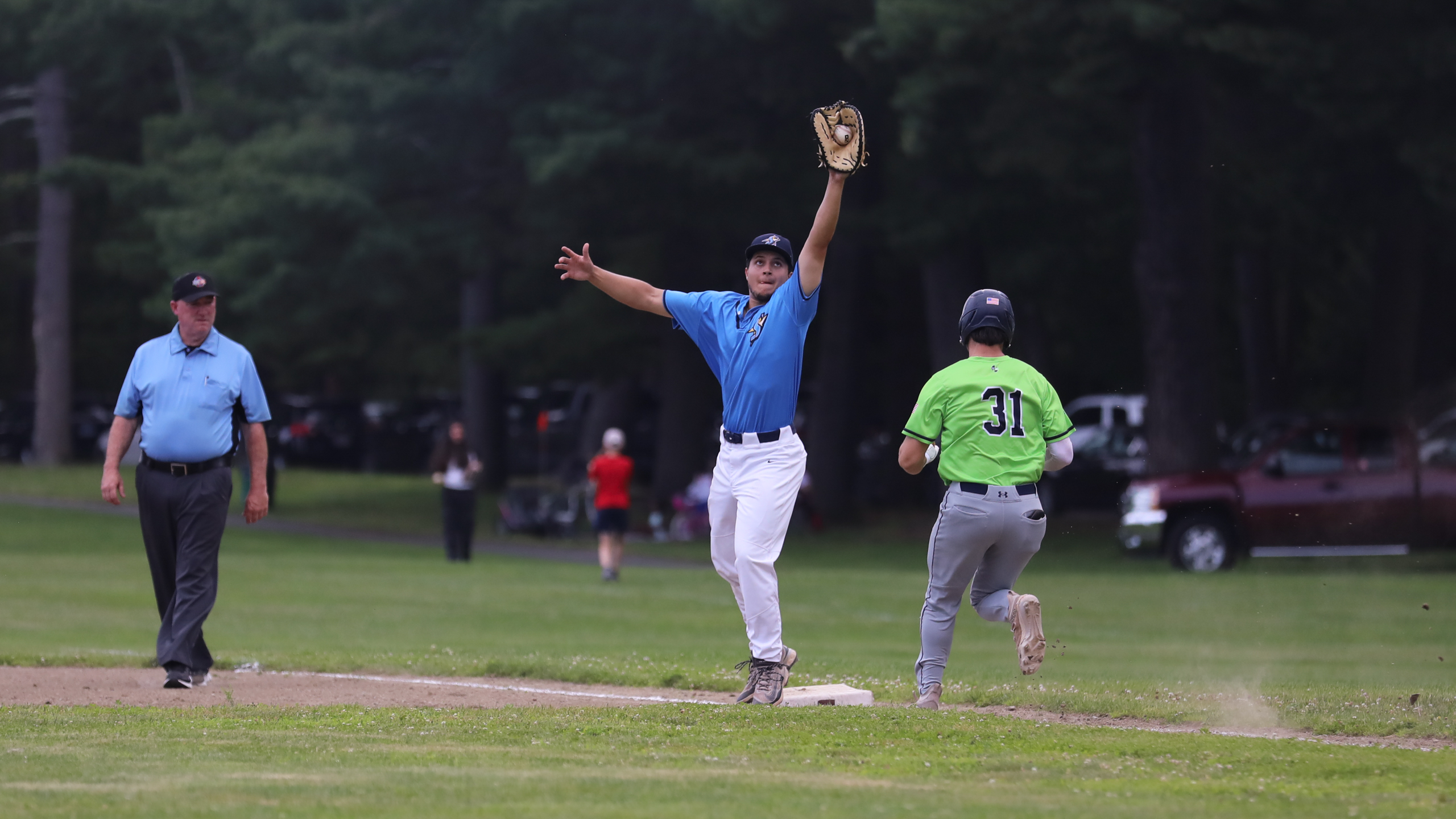 Chatfield makes a play at first