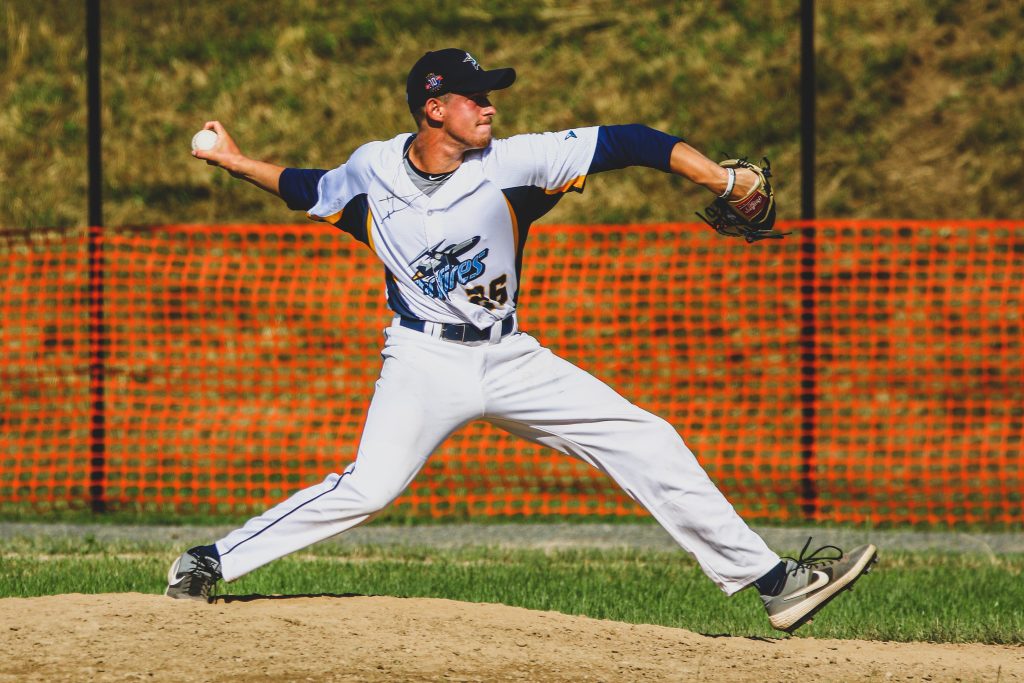 Pat Gallagher pitches for the Starfires at Bullens Field in 2020