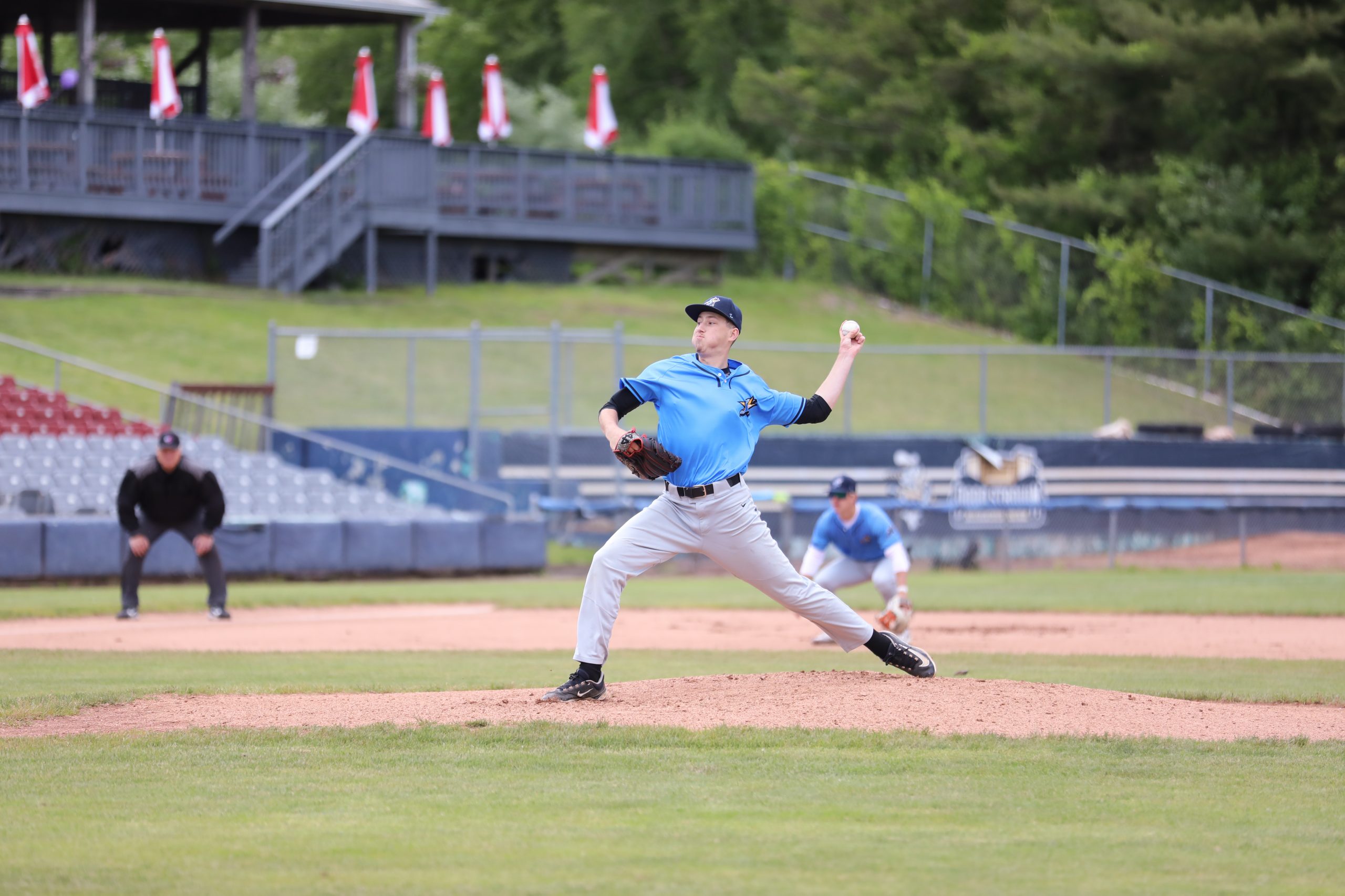 Nathan Pirog pitches at Norwich