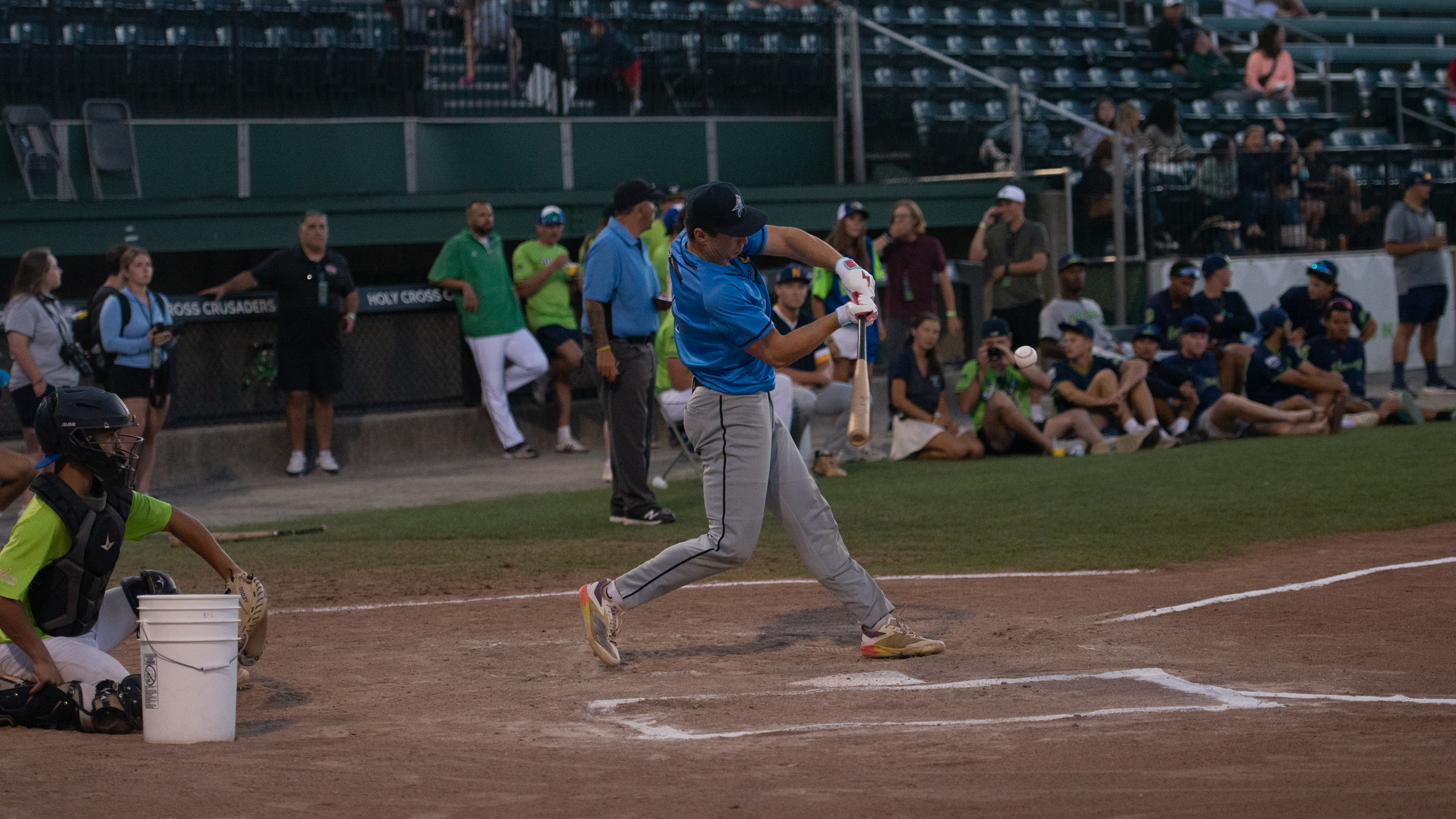 Griffin Enis mashes a home run at the 2025 FCBL Home Run Derby.