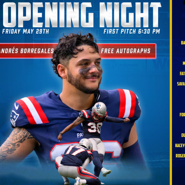 The Starfires promotional schedule, featuring Patriots Kicker Andres Borregales on Opening Night presented by Westfield Bank
