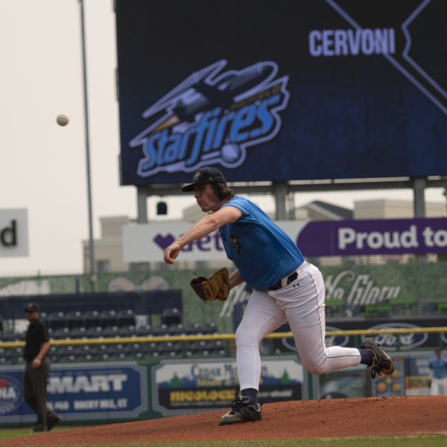 Chris Strout pitches at Dunkin Park