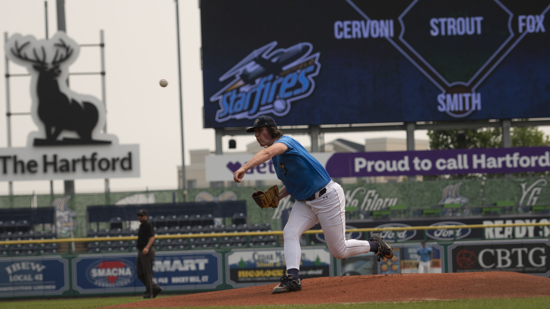 Chris Strout pitches at Dunkin Park