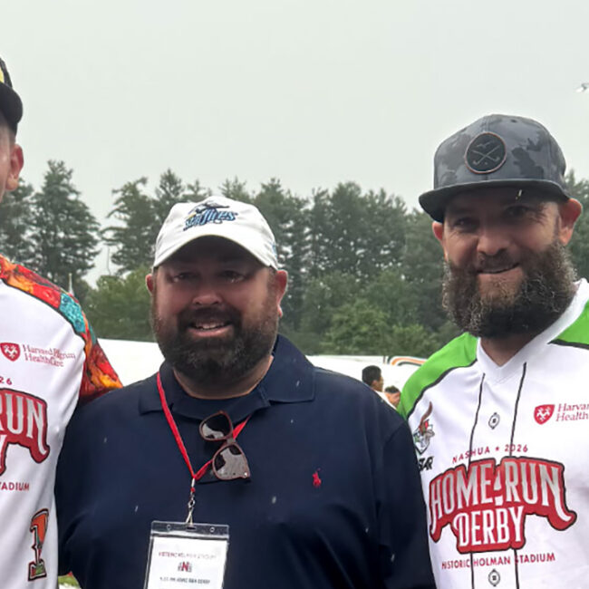 2026 FCBL Home Run Derby Champion Morrie Fried with Starfires owner Chris Thompson and 2013 Red Sox World Series Champion Jonny Gomes