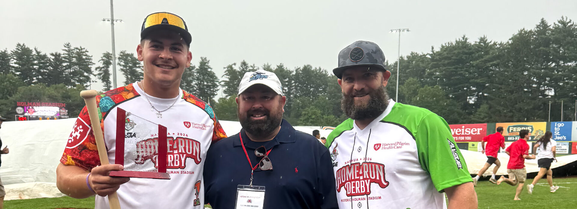 2026 FCBL Home Run Derby Champion Morrie Fried with Starfires owner Chris Thompson and 2013 Red Sox World Series Champion Jonny Gomes